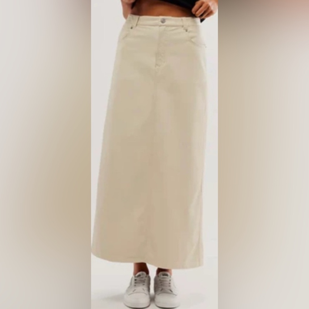 NWT Free People Faux Leather City Slicker Maxi slit cream boho skater party 2